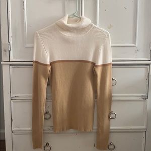 Ribbed Cotton Neutral Color Block Turtle Neck